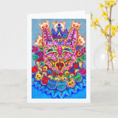 Abstracte decoratieve kat, Louis Wain Kaart (Gele Bloem)