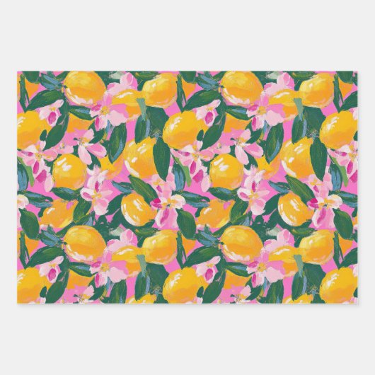 ABSTRACTE DECORATIEVE PAPIERSET VAN CITRUS EN BLOE INPAKPAPIER VEL (Voorkant 2)