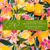 ABSTRACTE DECORATIEVE PAPIERSET VAN CITRUS EN BLOE INPAKPAPIER VEL