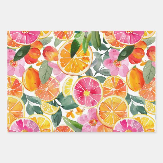 ABSTRACTE DECORATIEVE PAPIERSET VAN CITRUS EN BLOE INPAKPAPIER VEL (Voorkant 2)