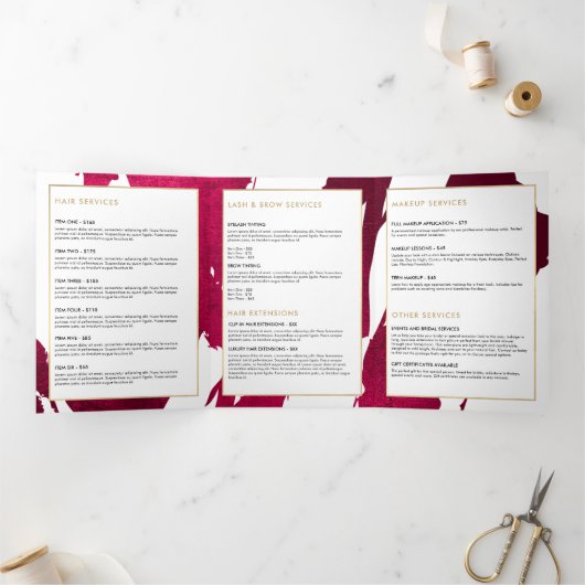 Abstracte Deep Ruby Red Brushstrokes Brochure Drieluik Kaart (Binnen)