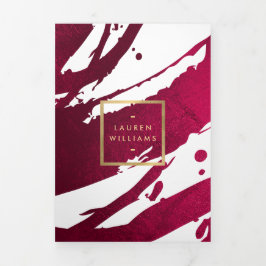 Abstracte Deep Ruby Red Brushstrokes Brochure Drieluik Kaart