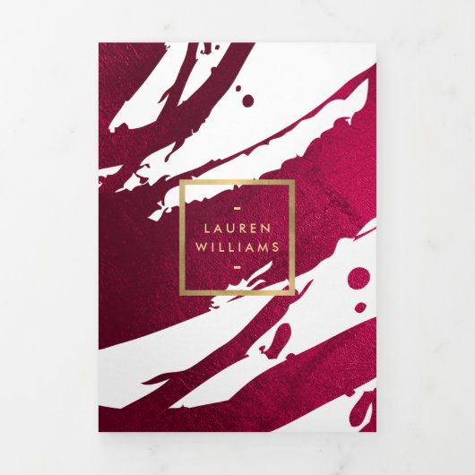 Abstracte Deep Ruby Red Brushstrokes Brochure Drieluik Kaart (Cover)