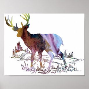 Abstracte deer in het bos Silhouette Poster