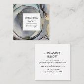 Abstracte Denim Blue & Gold Alcohol Ink Liquid Art Vierkante Visitekaartje (Voorkant / Achterkant)