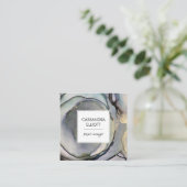 Abstracte Denim Blue & Gold Alcohol Ink Liquid Art Vierkante Visitekaartje (Staand voorkant)