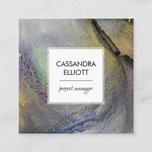 Abstracte Denim Blue & Gold Alcohol Ink Liquid Art Vierkante Visitekaartje (Voorkant)