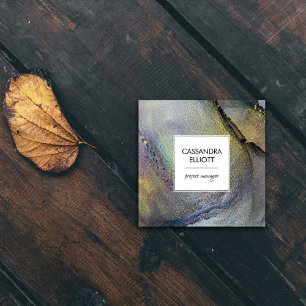 Abstracte Denim Blue & Gold Alcohol Ink Liquid Art Vierkante Visitekaartje