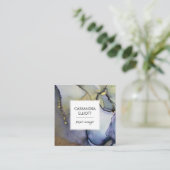 Abstracte Denim Blue & Gold Alcohol Ink Liquid Art Vierkante Visitekaartje (Staand voorkant)