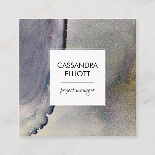 Abstracte Denim Blue & Gold Alcohol Ink Liquid Art Vierkante Visitekaartje (Voorkant)