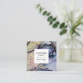 Abstracte Denim Blue & Gold Alcohol Ink Liquid Art Vierkante Visitekaartje (Staand voorkant)