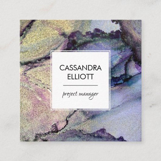 Abstracte Denim Blue & Gold Alcohol Ink Liquid Art Vierkante Visitekaartje (Voorkant)