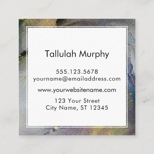 Abstracte Denim Blue & Gold Liquid Art Mam Kaart Contactkaartje (Achterkant)