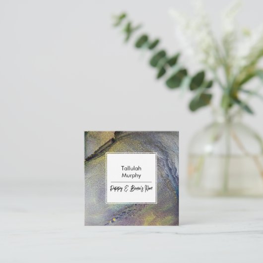 Abstracte Denim Blue & Gold Liquid Art Mam Kaart Contactkaartje (Staand voorkant)