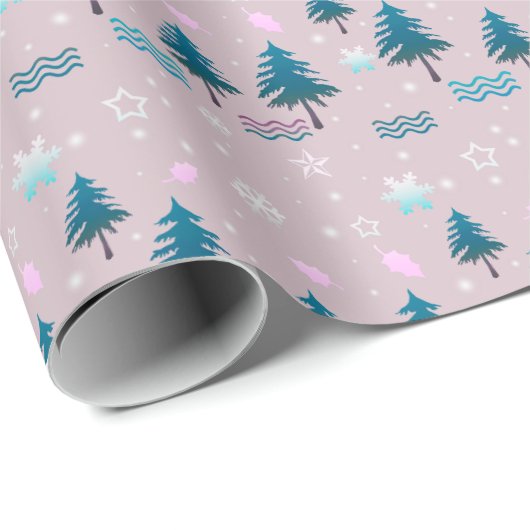 Abstracte dennenbomen met sneeuwsterren Moderne ke Cadeaupapier (Rol Hoek)