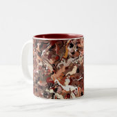 Abstracte dennennaalden tweekleurige koffiemok (Voorkant links)