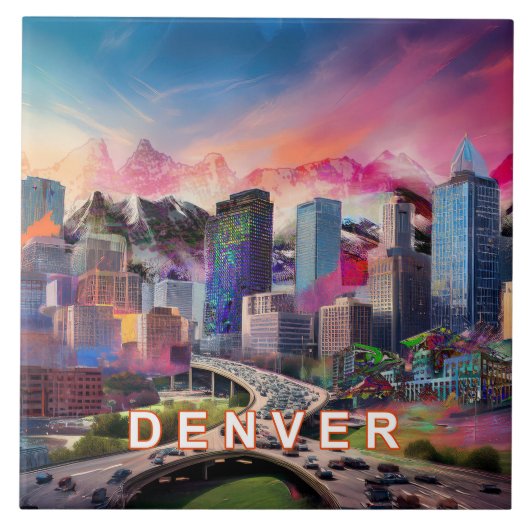 Abstracte Denver Skyline Art Modern Tegeltje (Voorkant)