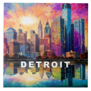 Abstracte Detroit Skyline Art Modern Cityscape Tegeltje