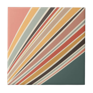 Abstracte diagonale retro stijl strepen tegeltje