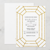 Abstracte diamantjuwelen goudglitter wit bruiloft kaart (Voorkant / Achterkant)