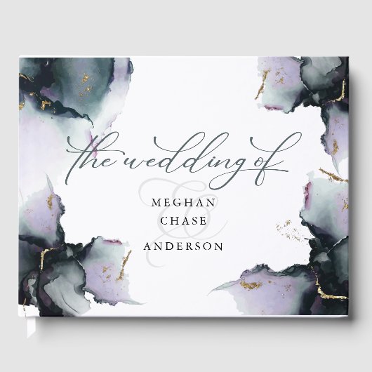 Abstracte diepe cyaan-mosterd Amethyst-geode Gastenboek (Voorkant)