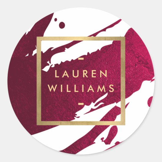 Abstracte Diepe Robijnrode Penseelstreken Ronde Sticker (Voorkant)