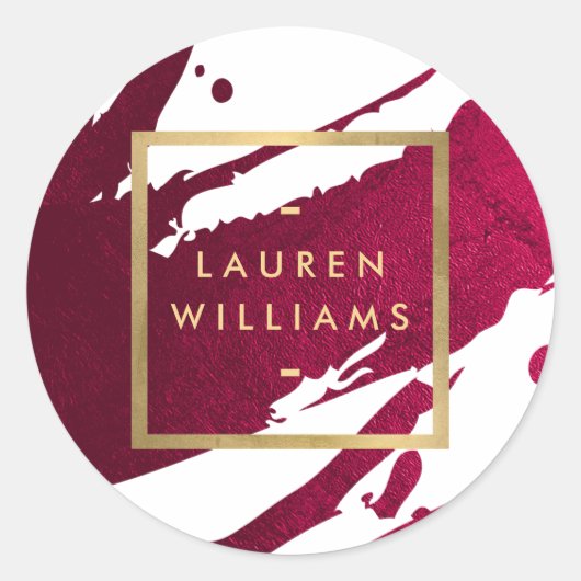 Abstracte Diepe Ruby Red-penseelstreken Ronde Sticker (Voorkant)