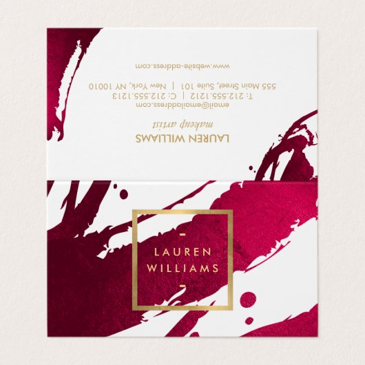 Abstracte Diepe Ruby Red-penseelstreken Visitekaartje (Buitenkant ongevouwen)
