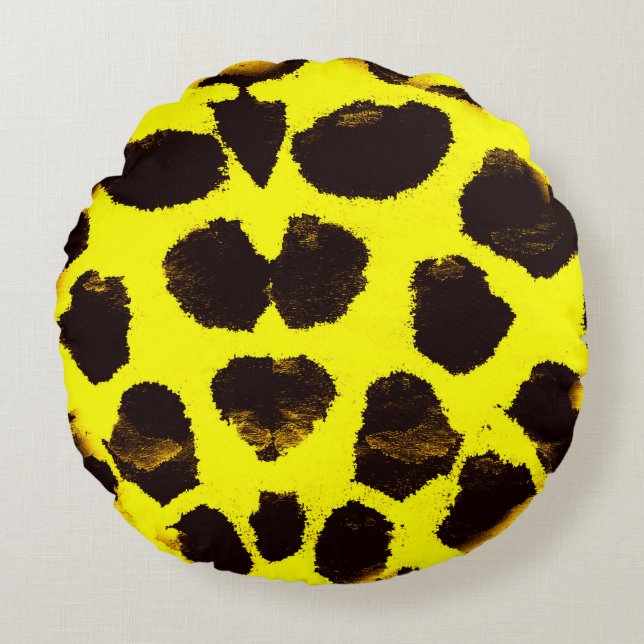 Abstracte Dierenprint Leopard Waterverf Rond Kussen (Voorkant)