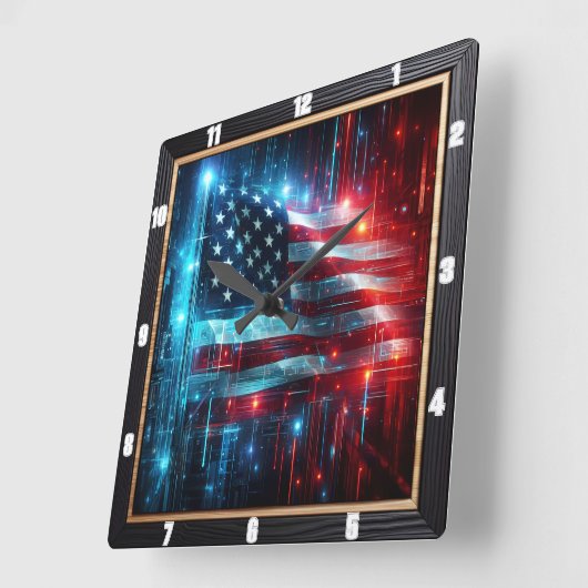 Abstracte digitale Amerikaanse vlag Vierkante Klok (Hoek)