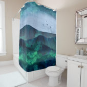 Abstracte digitale berglandschapskunst douchegordijn (In situ)