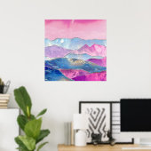 Abstracte digitale berglandschapskunst poster (Thuiskantoor)