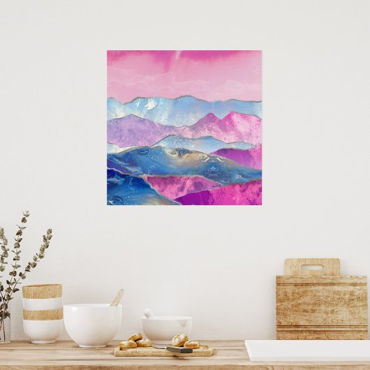 Abstracte digitale berglandschapskunst poster (Keuken)