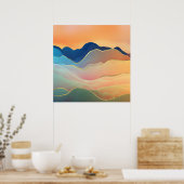 Abstracte digitale berglandschapskunst poster (Keuken)