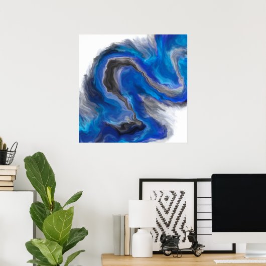 Abstracte digitale blauwgolven poster (Thuiskantoor)