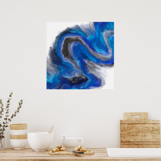 Abstracte digitale blauwgolven poster (Keuken)