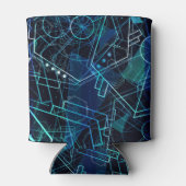 Abstracte digitale geometrische data Blauwe Kunst Blikjeskoeler (Achterkant)