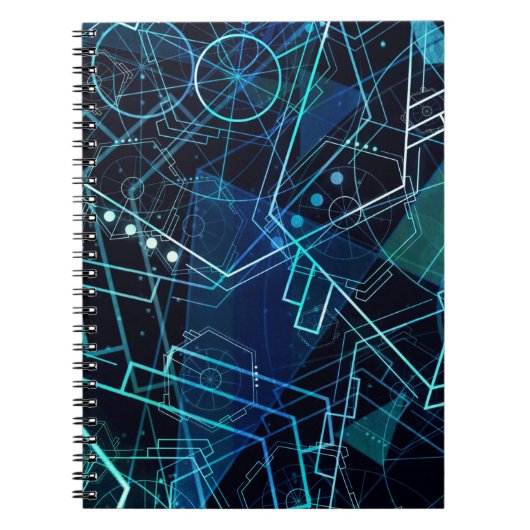Abstracte digitale geometrische data Blauwe Kunst Notitieboek (Voorkant)