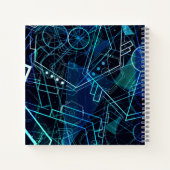 Abstracte digitale geometrische data blauwe kunst notitieboek (Achterkant)