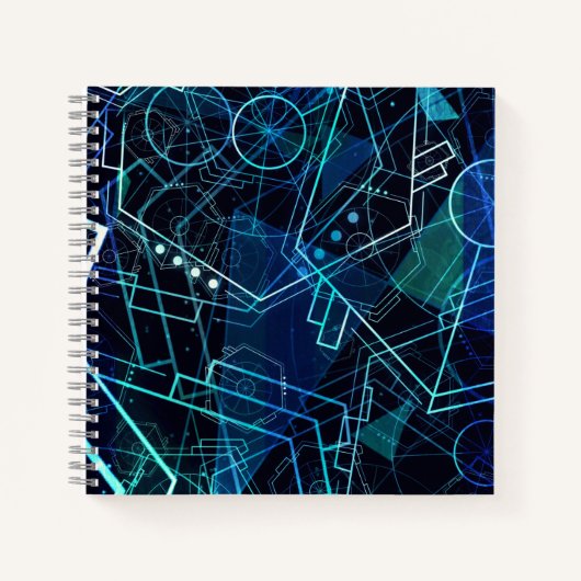 Abstracte digitale geometrische data blauwe kunst notitieboek (Voorkant)