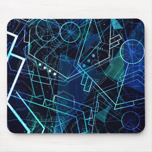 Abstracte digitale geometrische gegevens Blauwe Ku Muismat (Voorkant)