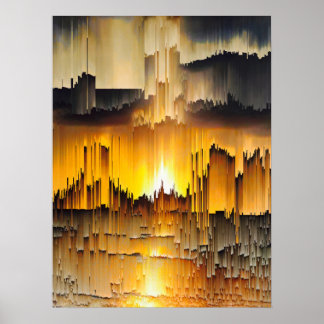 Abstracte Digitale Glitch Zonsondergang Poster