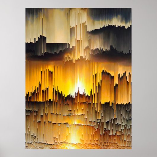 Abstracte Digitale Glitch Zonsondergang Poster (Voorkant)