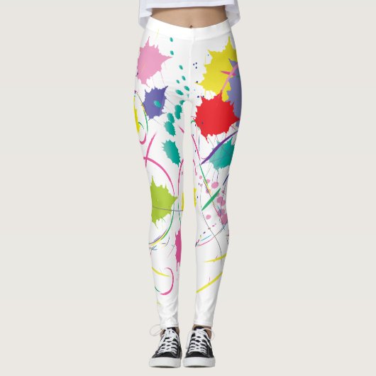 Abstracte digitale kunstkleur — wit leggings (Voorkant)