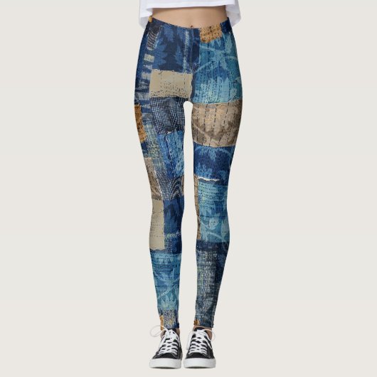 Abstracte digitale marine: naadloze Waterverf Leggings (Voorkant)