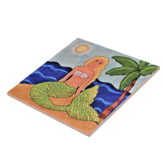 Abstracte digitale verf in Mermaid en Palm Tree Tegeltje (Zijkant)