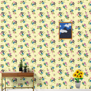 Abstracte Ditsy Flowers op lichtgele achtergrond Behang