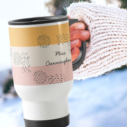 Abstracte doedel kleur blok oker crème perzik reisbeker