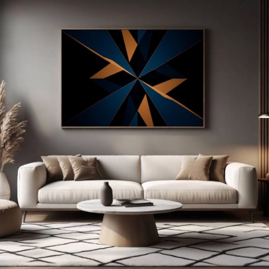 Abstracte donkerblauwe bruine geometrische stervor canvas afdruk
