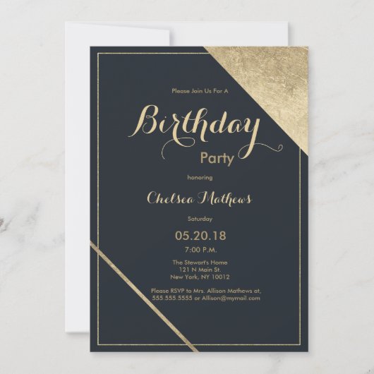 Abstracte donkerblauwe gouden geometrische verjaar kaart (Voorkant)